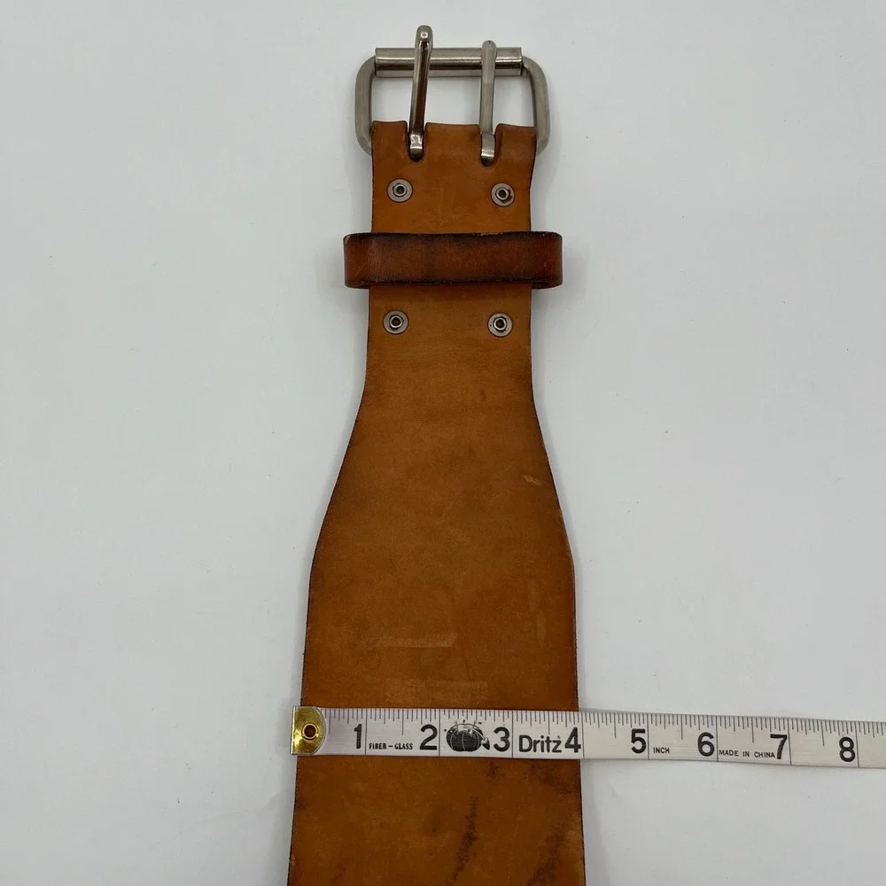 Vtg Leather Weightlifting Belt 32 Double Prong Wide Back Powerlifting Gym 37in